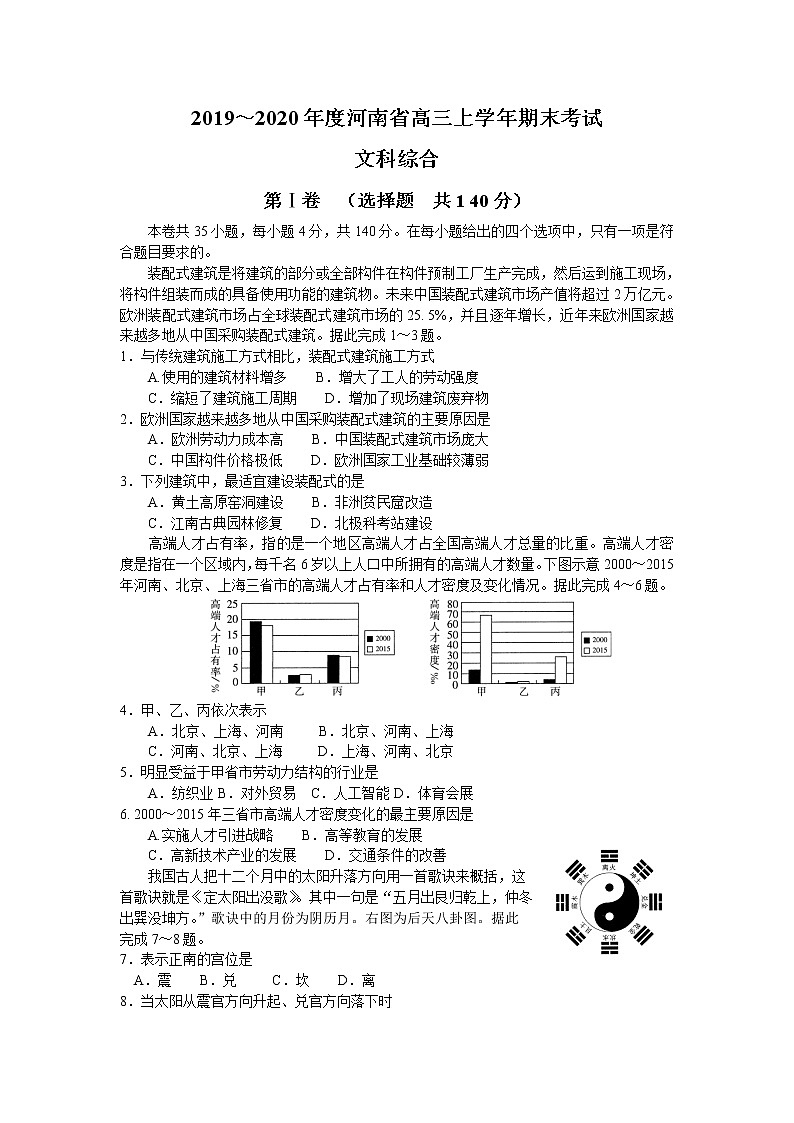 河南省2020届高三上学期期末考试地理试题01