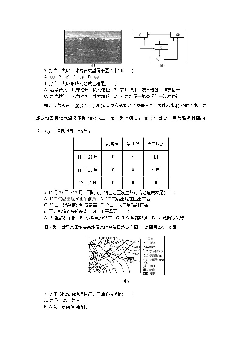 江苏省镇江市2020届高三上学期期末考试  地理02