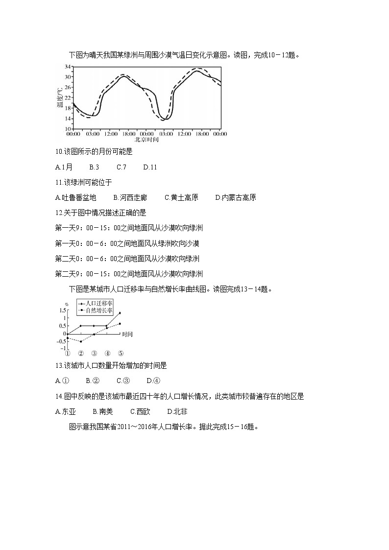 青海省西宁市六校2020届高三上学期期末考试 地理03
