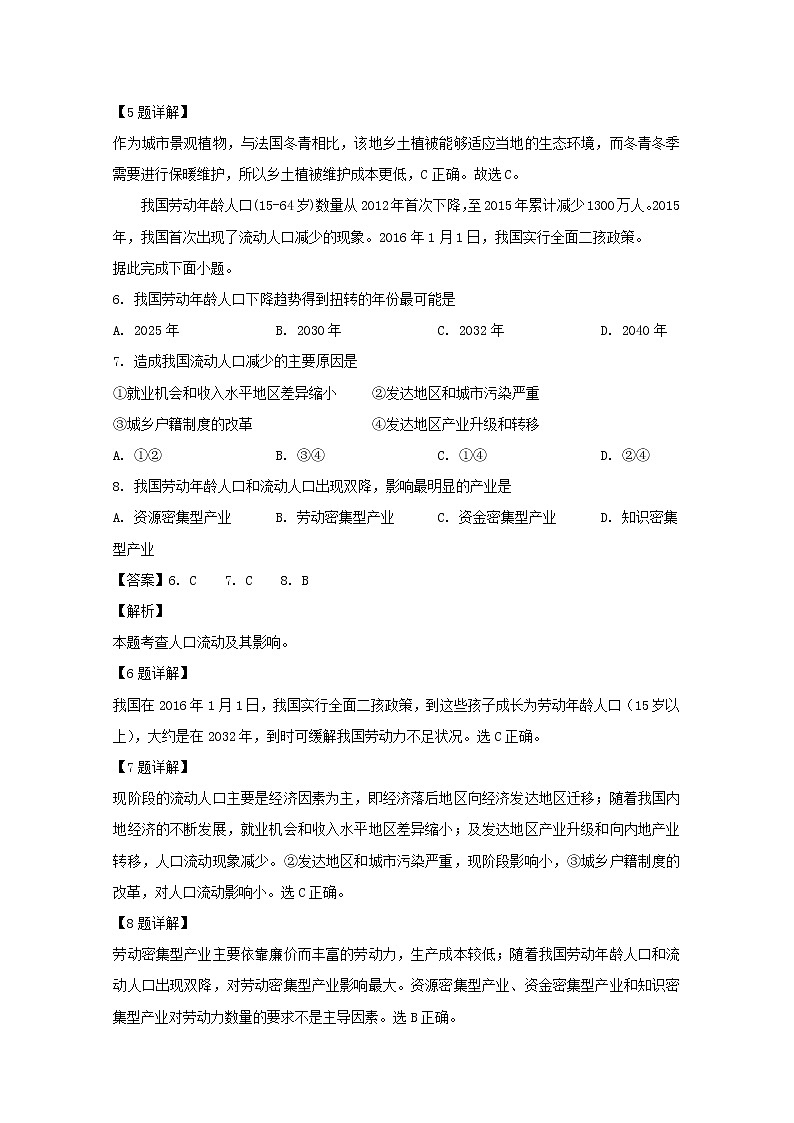 黑龙江省哈尔滨市第六中学2020届高三上学期期中考试地理试题03