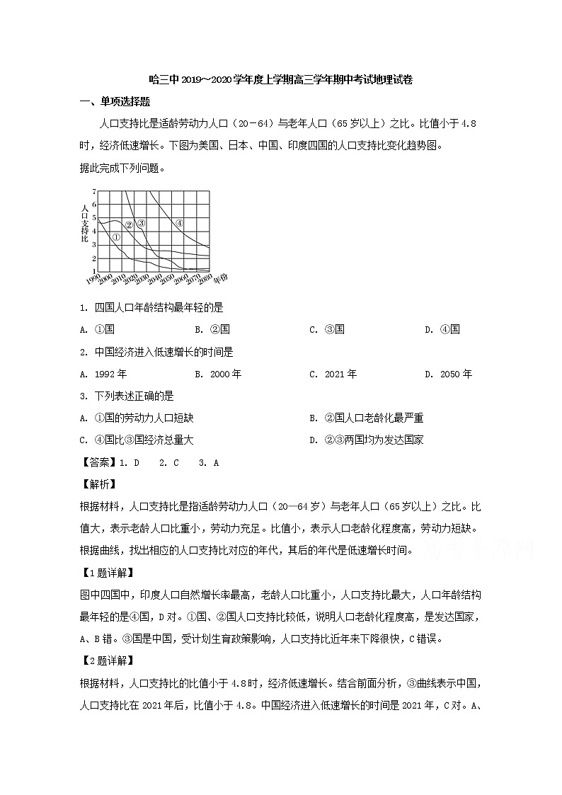 黑龙江省哈尔滨市第三中学校2020届高三上学期期中考试地理试题01