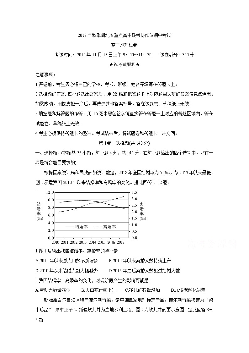 湖北省重点高中联考协作体2020届高三上学期期中考试 地理01