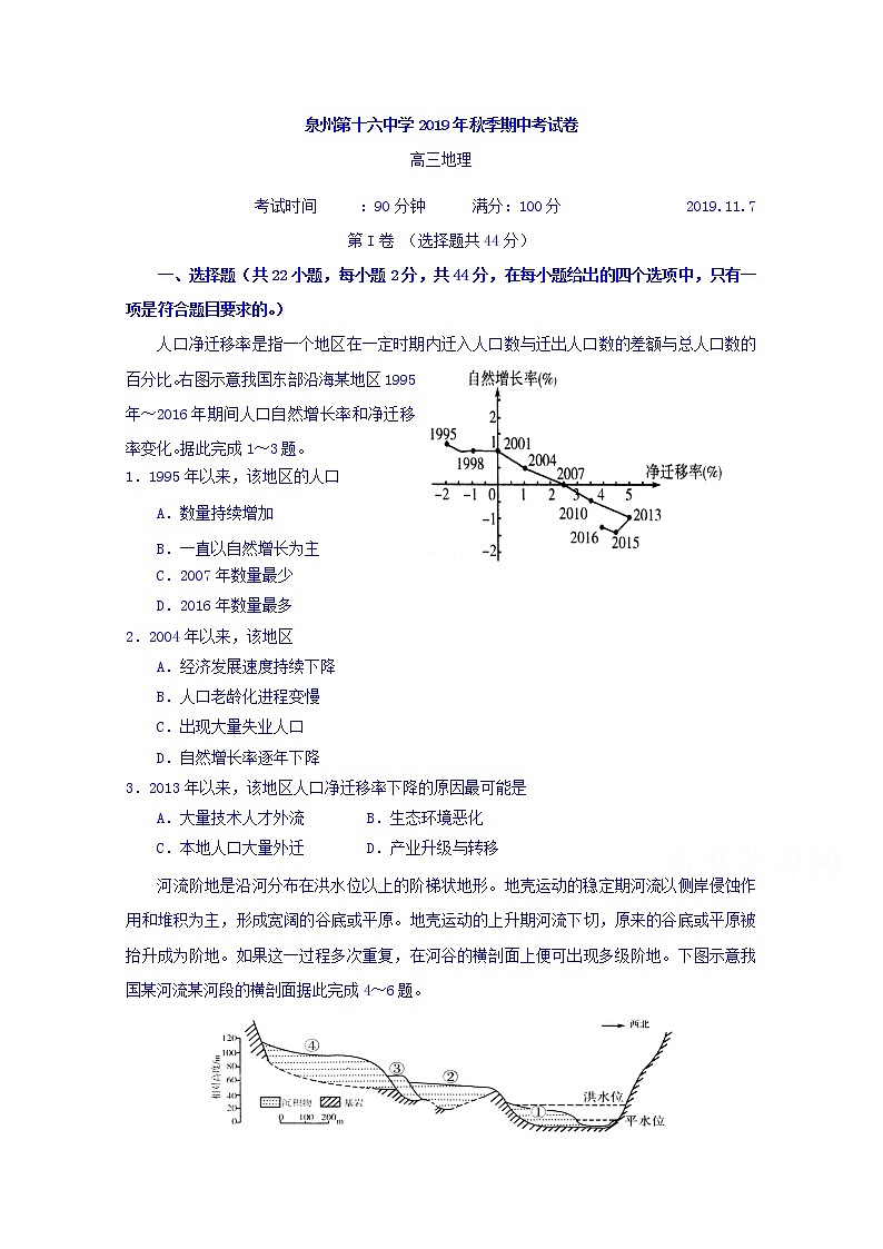 福建省泉州第十六中学2020届高三上学期期中考试地理试题01