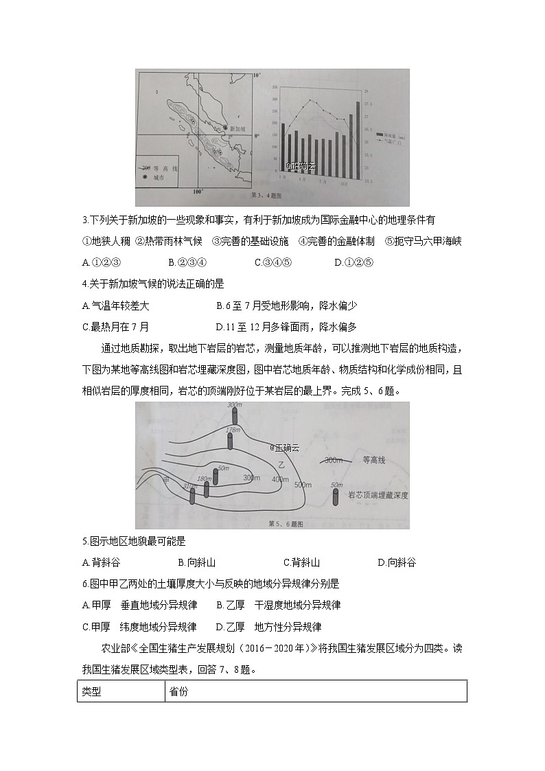 浙江省武义第三中学2020届高三上学期第一次月考地理试卷02