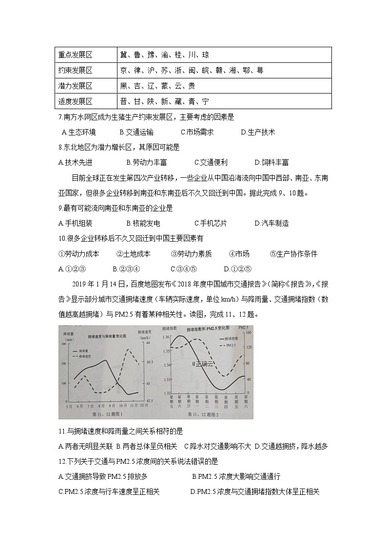 浙江省武义第三中学2020届高三上学期第一次月考地理试卷03