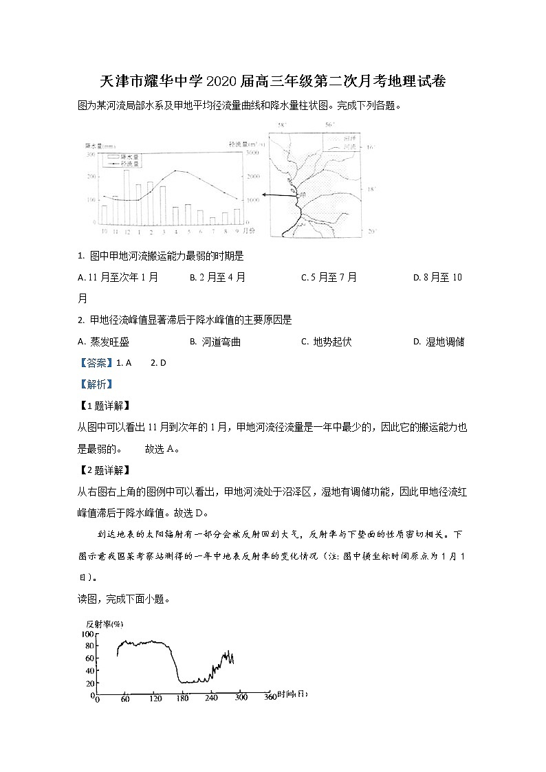 天津市耀华中学2020届高三2月考试地理试题01