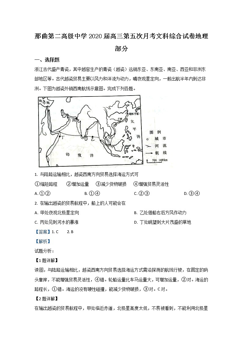 西藏拉萨那曲第二高级中学2020届高三第五次月考地理试题01
