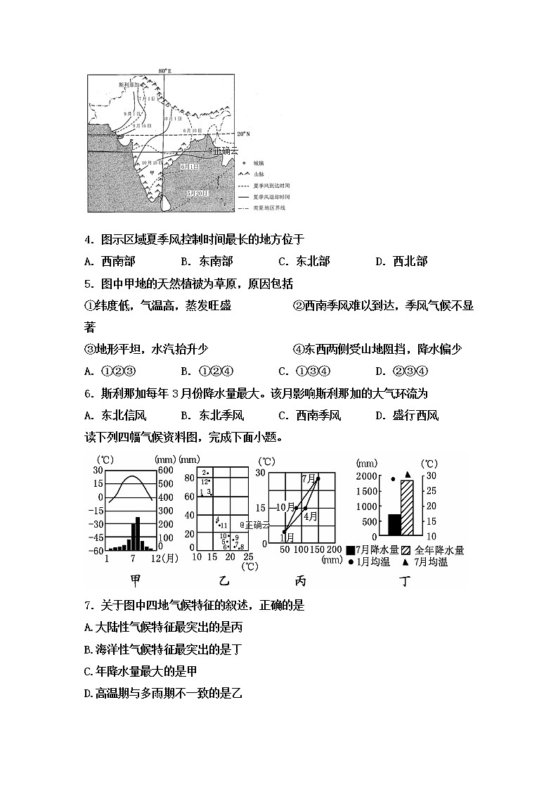 山东省烟台市福山第一中学2020届高三上学期10月月考地理试卷02