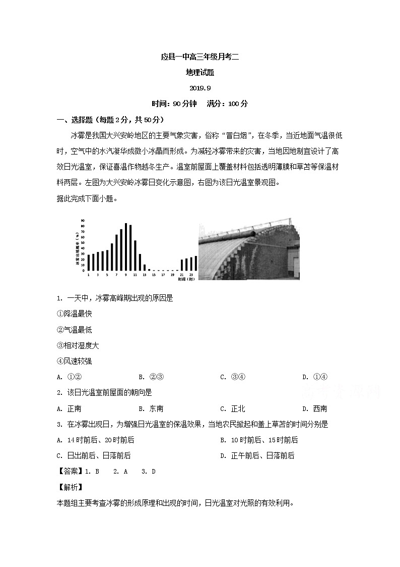 山西省朔州市应县第一中学校2020届高三9月月考地理试题01
