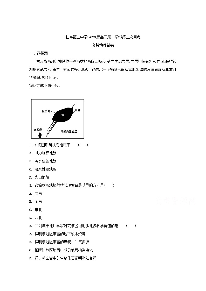 四川省仁寿县富加中学2020届高三10月月考文科综合地理试题01