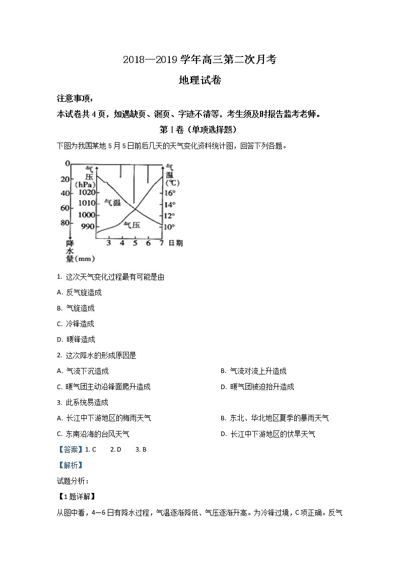西藏拉萨北京实验中学2019届高三上学期月考地理试题01