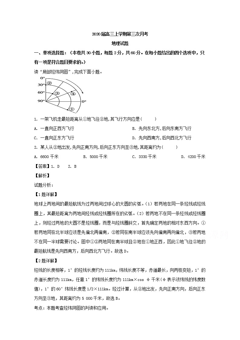 吉林省白城市通榆县第一中学2020届高三上学期第三次月考地理试题01