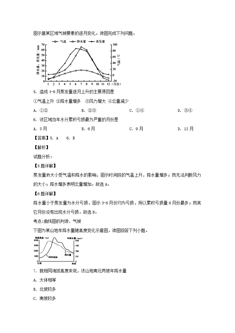 辽宁省大连市旅顺口区第三高级中学2020届高三上学期第一次月考地理试题03