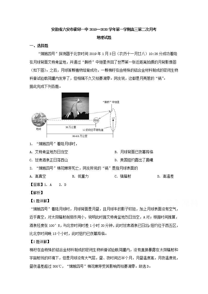 安徽省六安市霍邱一中2020届高三上学期月考地理试题01