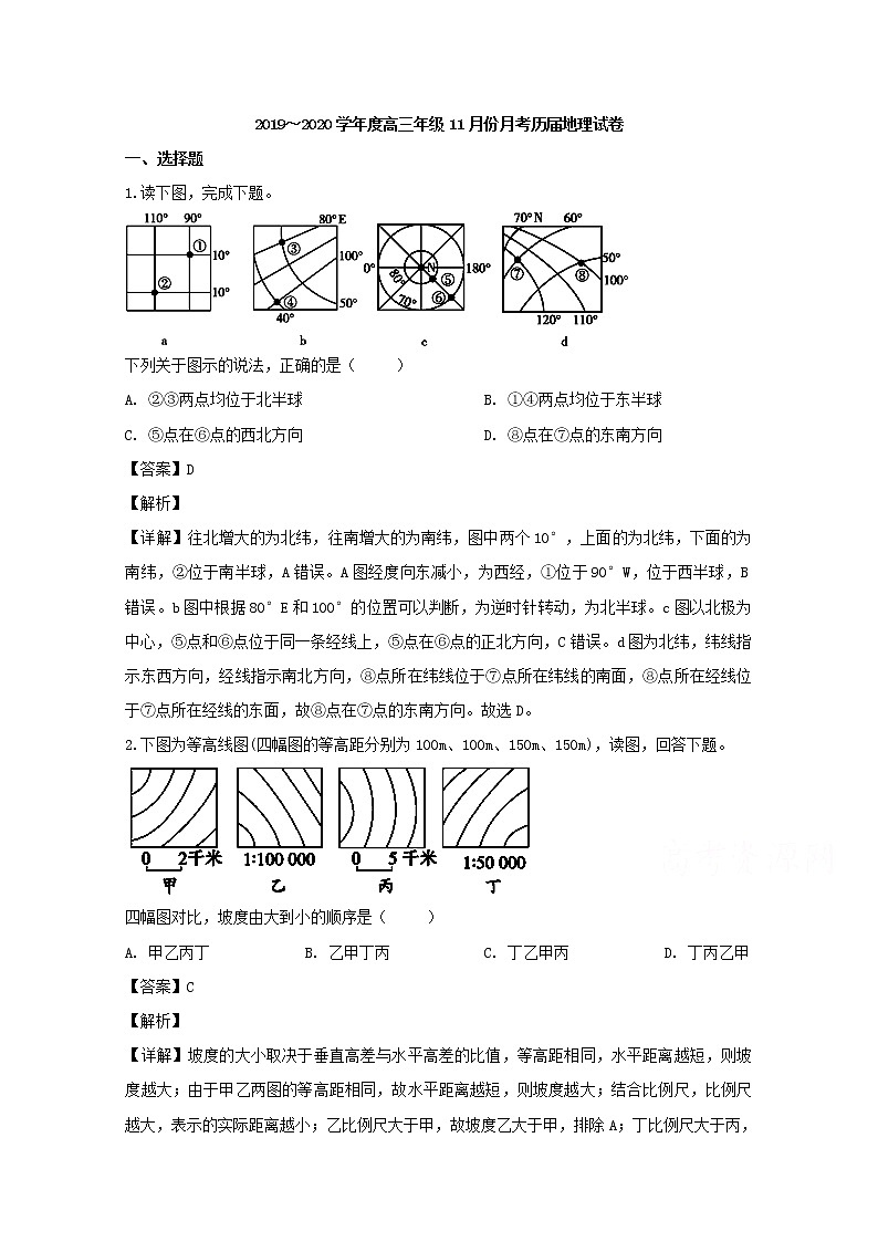 安徽省毛坦厂中学2020届高三11月月考地理试题（历届）01