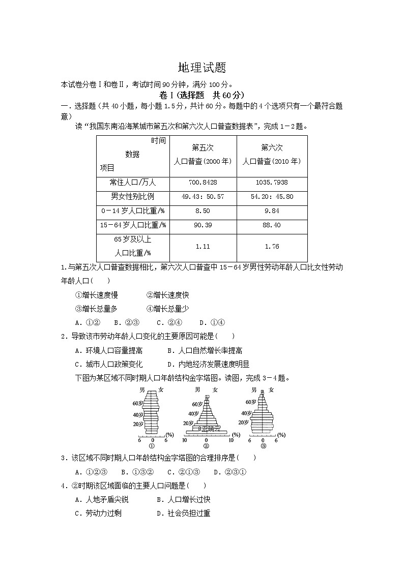 河北省邯郸市大名一中2020届高三11月月考地理试卷01