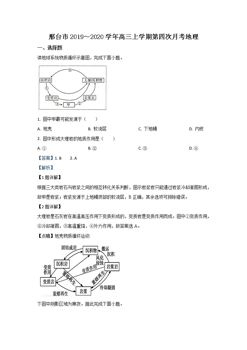 河北省邢台市2020届高三上学期第四次月考地理试题第1页