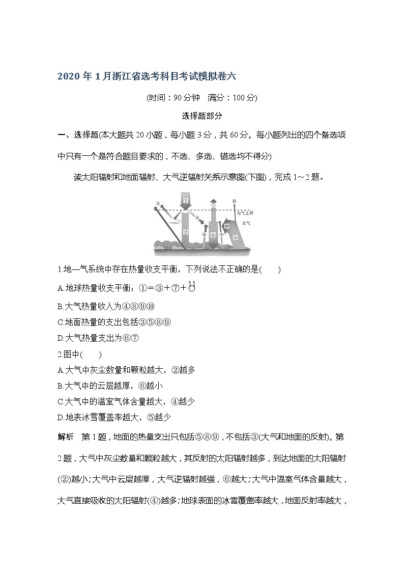 2020浙江高考地理新突破考前冲刺卷六第1页