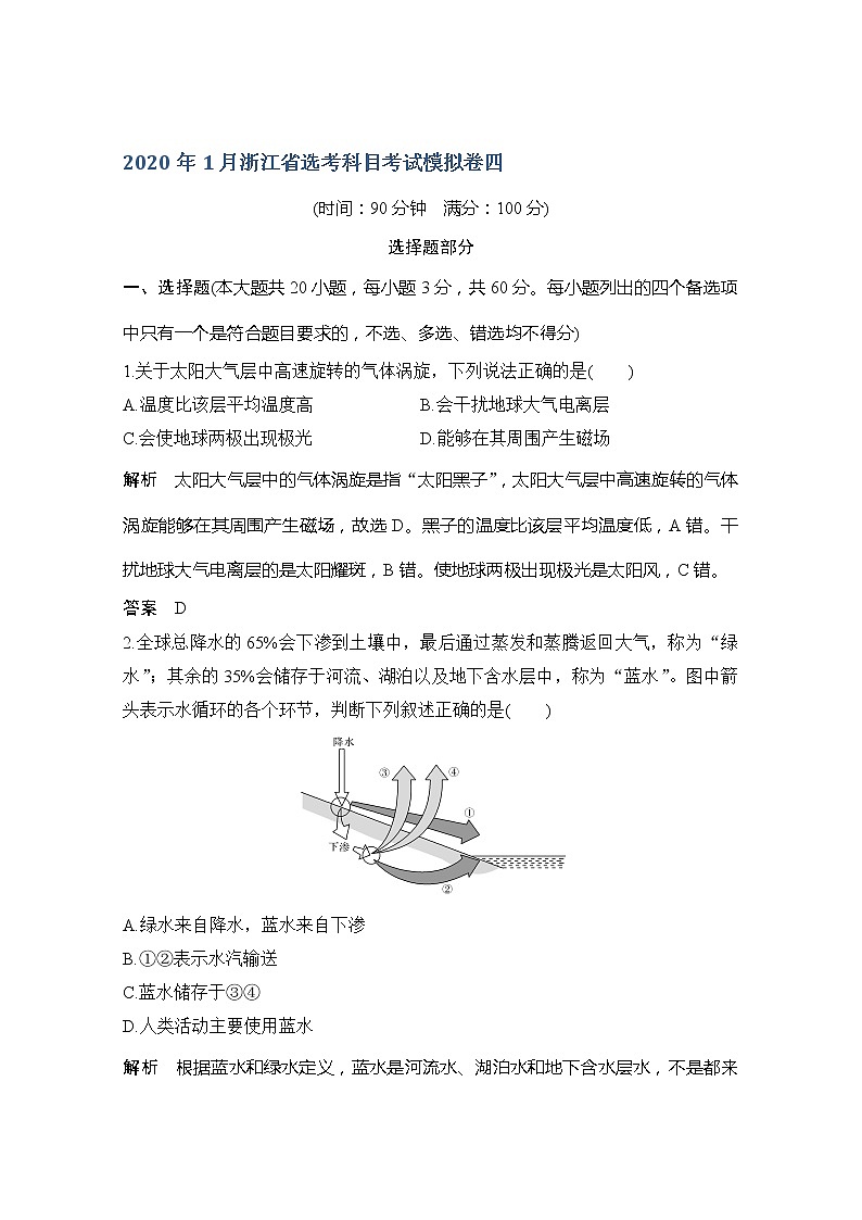 2020浙江高考地理新突破考前冲刺卷四01
