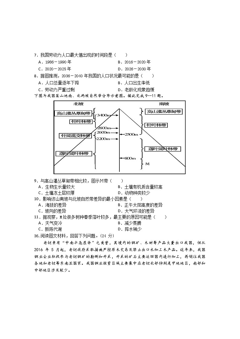 江西省上饶中学2020届高三6月高考模拟文科综合地理试题02