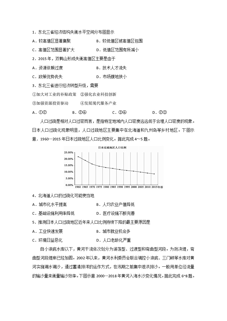 山东省泰安市2020届高三第五次模拟考试（全国模拟）地理试题02