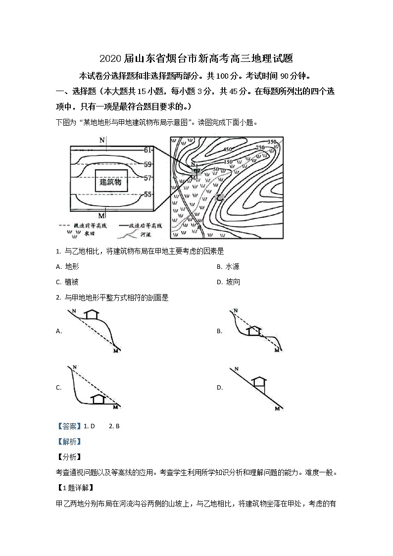 山东省烟台市2020届高三新高考3月模拟地理试题01