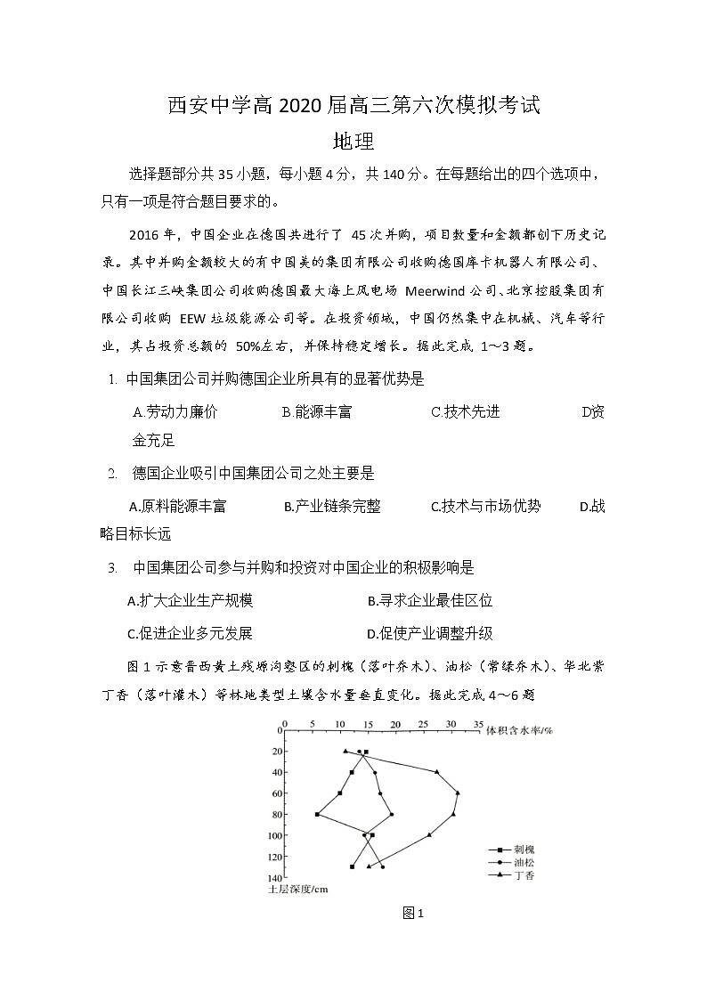 陕西省西安中学2020届高三第六次模拟考试地理试题01