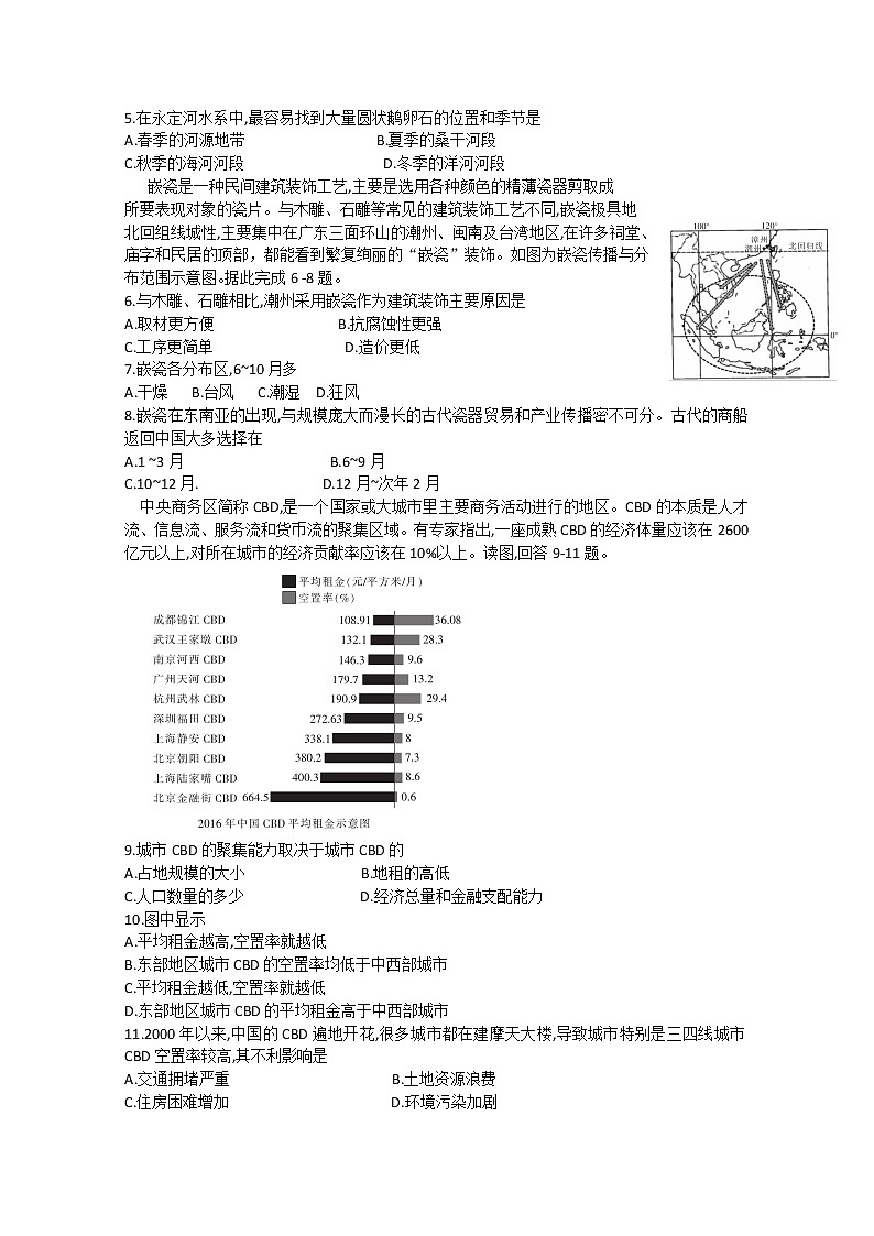 山西省运城市高中联合体2020届高三模拟测试（四）文科综合地理试题02