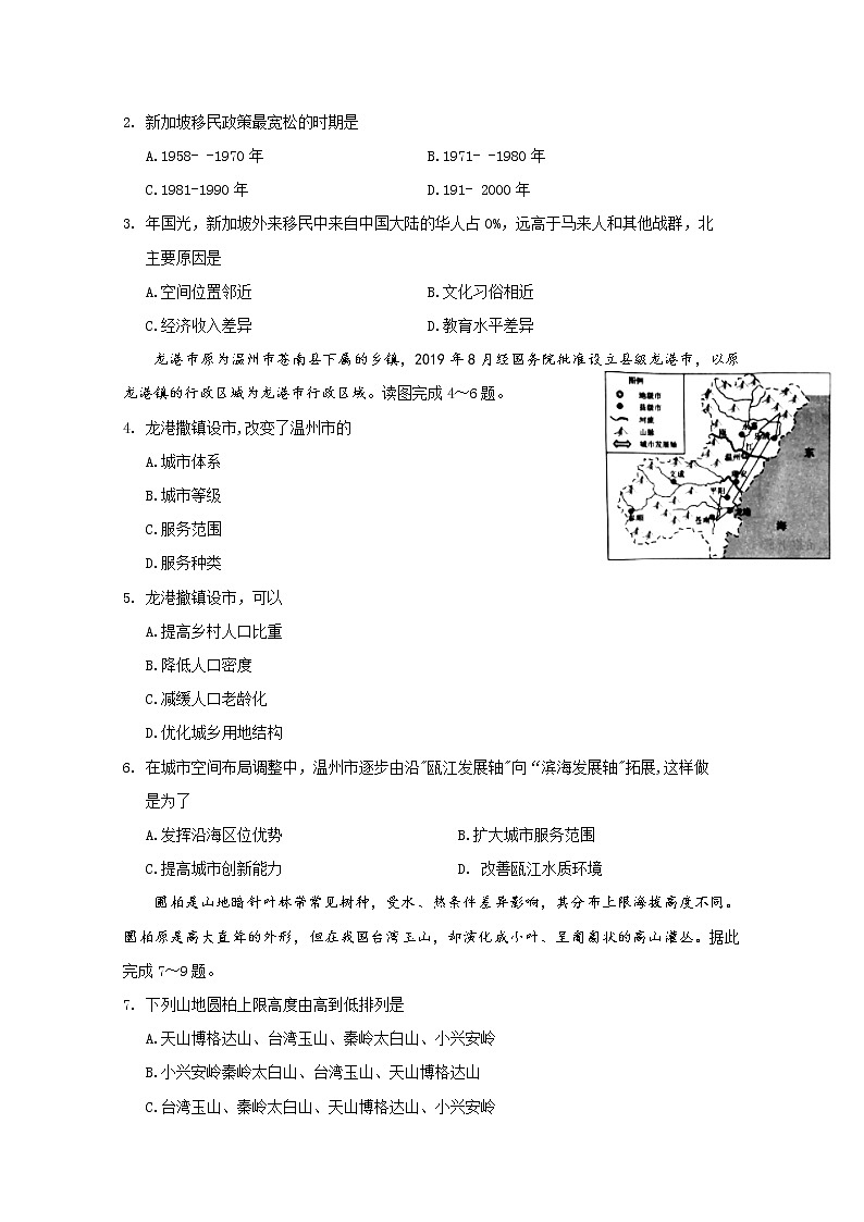 四川省阆中中学2020届高三全景模拟地理试题02