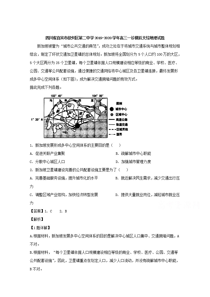 四川省宜宾市叙州区第二中学2020届高三一诊模拟文综地理试题第1页