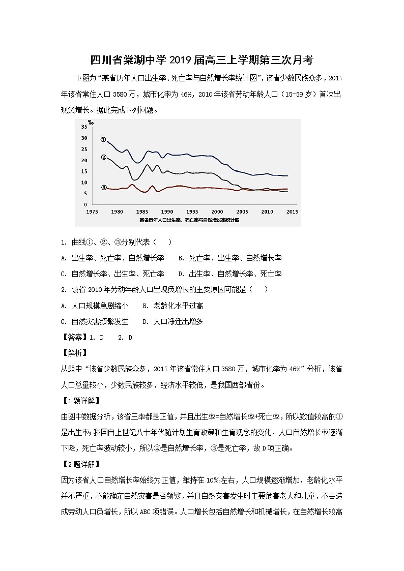 【地理】四川省棠湖中学2019届高三上学期第三次月考（解析版）第1页
