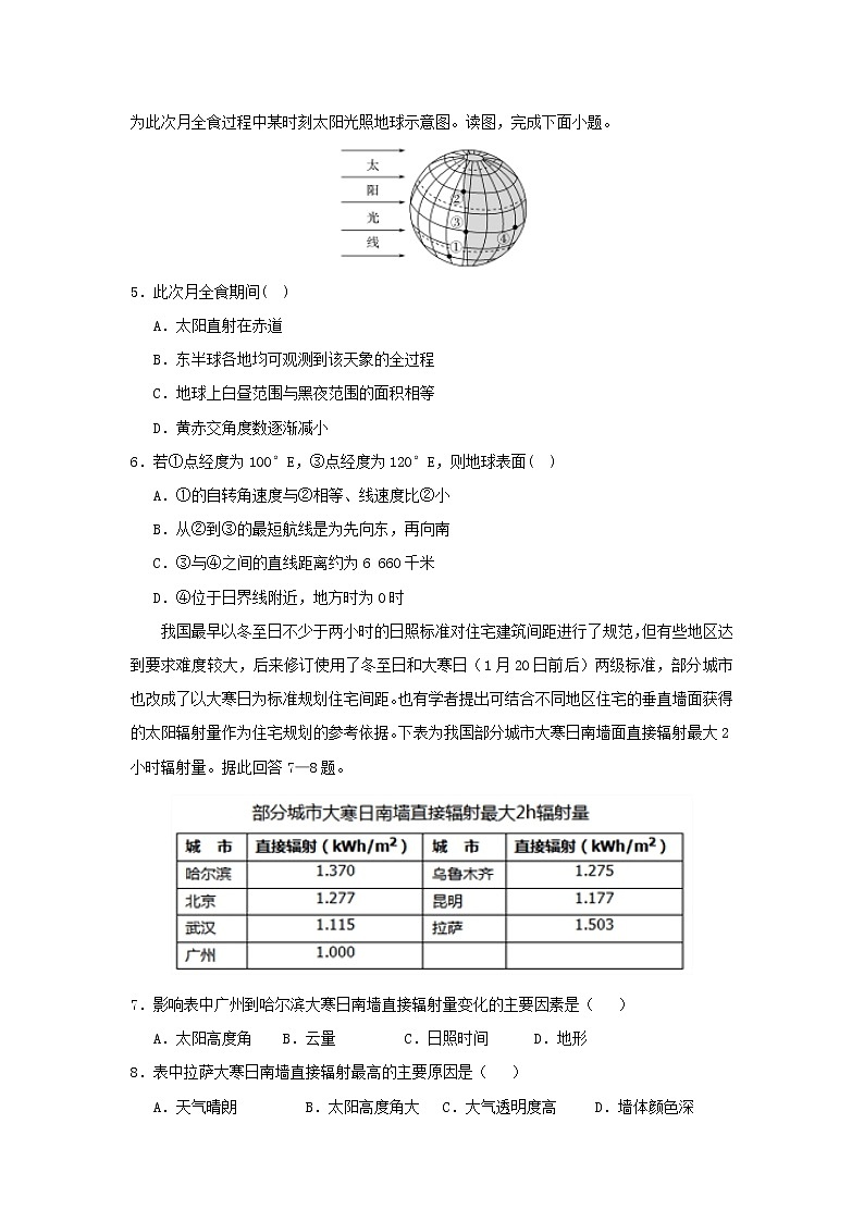 【地理】西藏自治区拉萨中学2019届高三第二次月考 试卷02