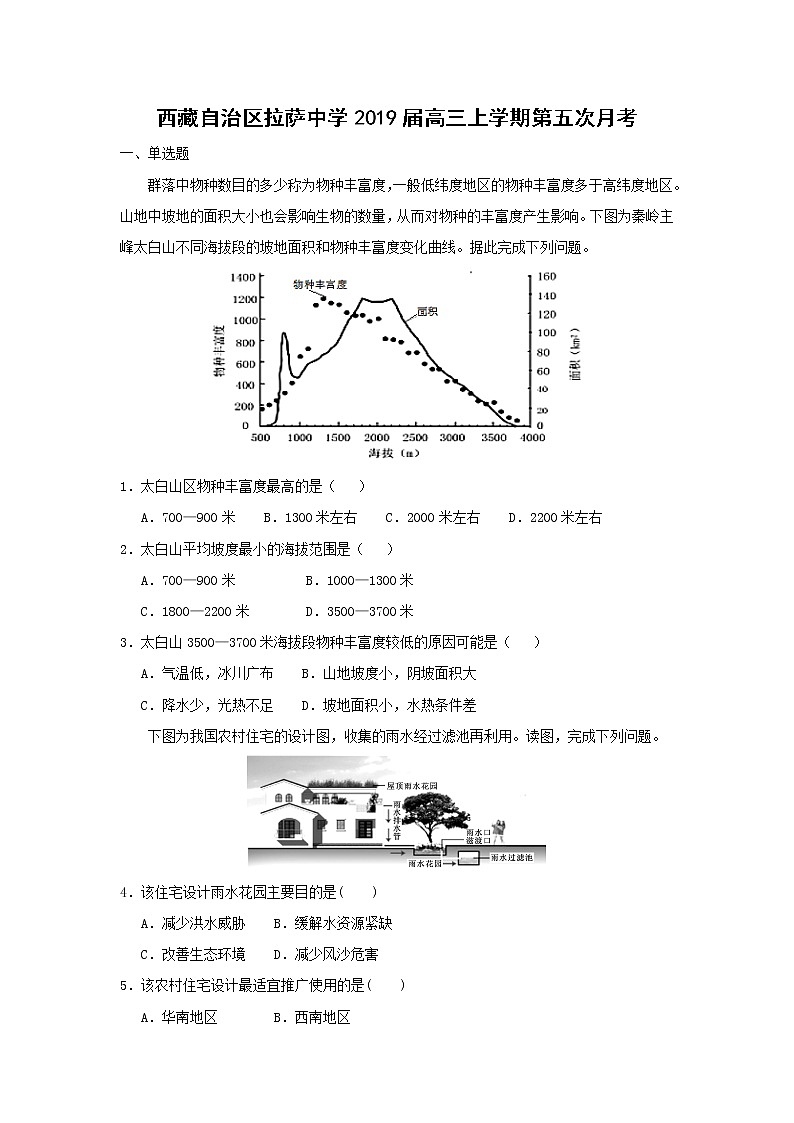 【地理】西藏自治区拉萨中学2019届高三上学期第五次月考 试卷01