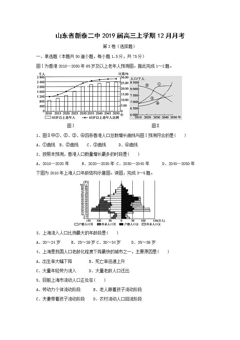 【地理】山东省新泰二中2019届高三上学期12月月考 试卷01