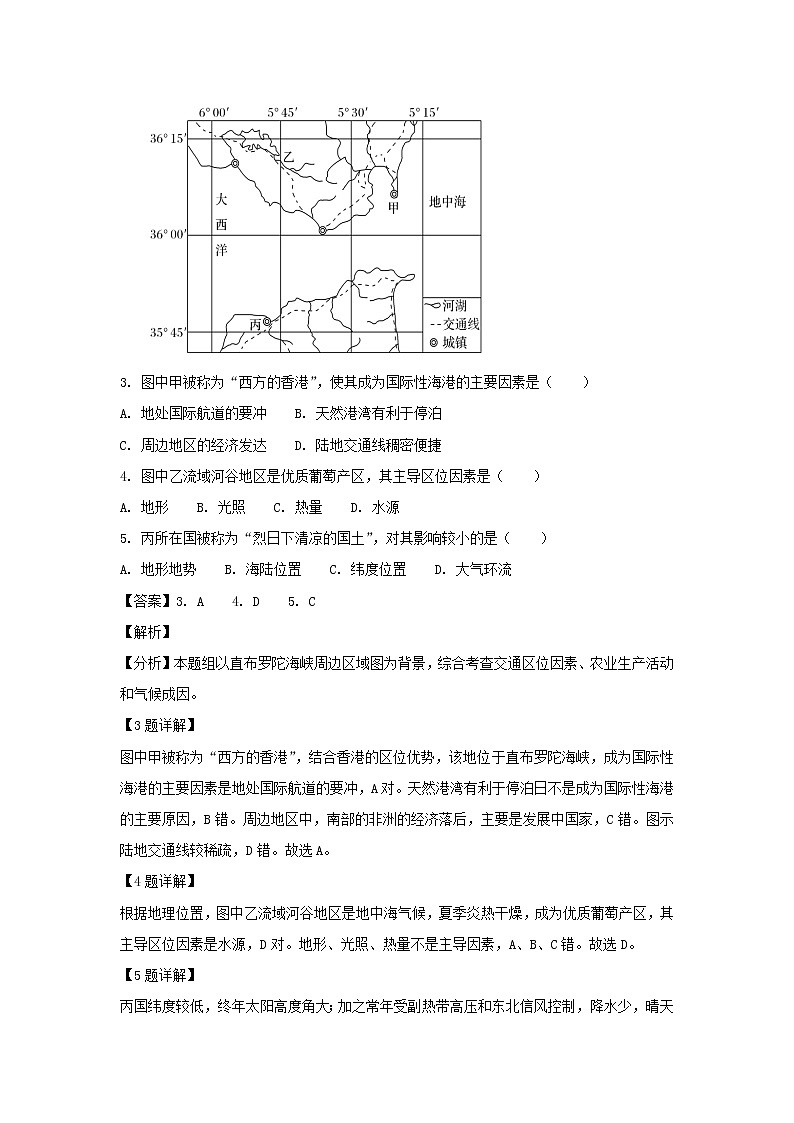 【地理】山东省枣庄第八中学2019届高三12月月考（解析版） 试卷02