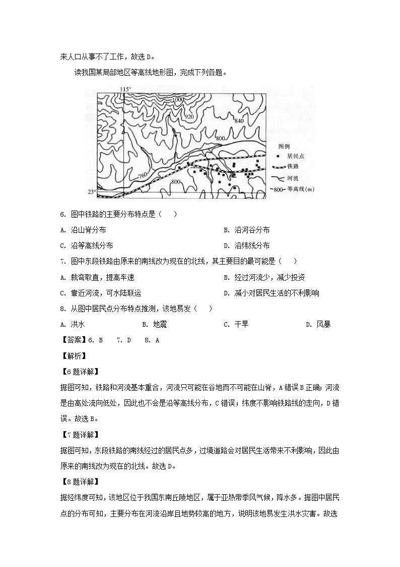 【地理】陕西省汉中市重点中学2019届高三下学期3月联考（解析版） 试卷03
