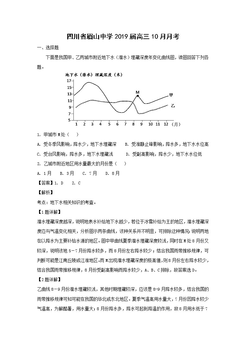 【地理】四川省眉山中学2019届高三10月月考第1页