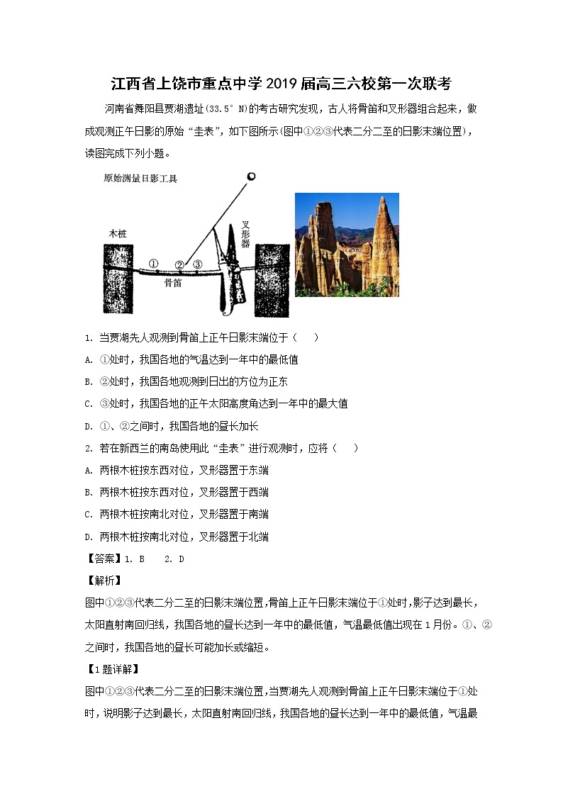 【地理】江西省上饶市重点中学2019届高三六校第一次联考（解析版） 试卷01