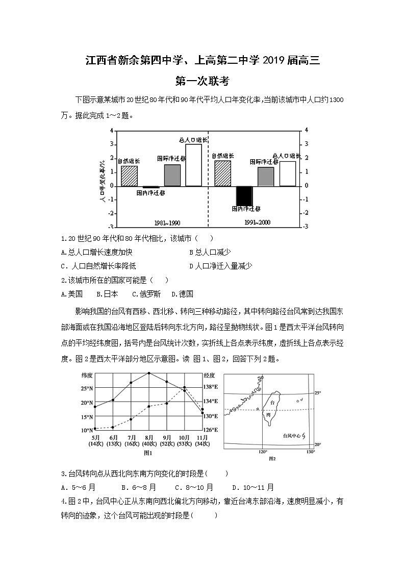 【地理】江西省新余第四中学、上高第二中学2019届高三第一次联考 试卷01