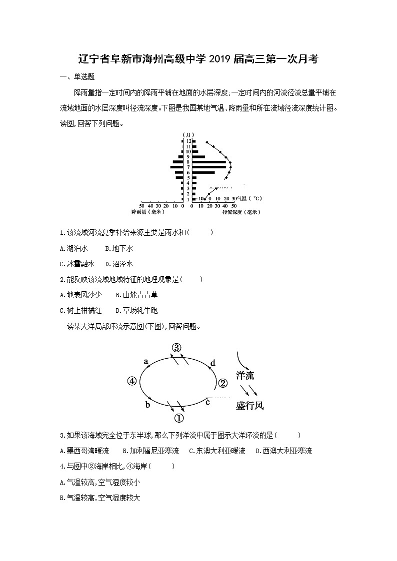【地理】辽宁省阜新市海州高级中学2019届高三第一次月考 试卷01