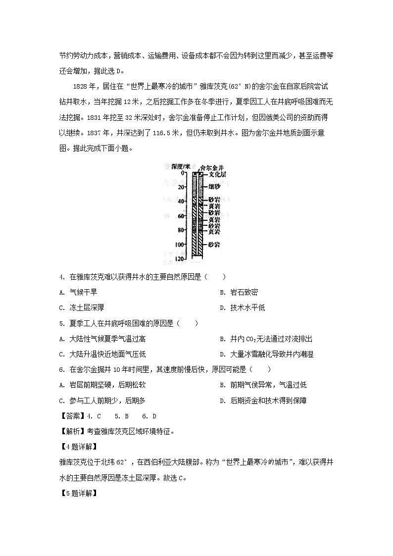 【地理】辽宁省辽河油田第二高级中学2019届高三下学期4月月考（解析版） 试卷02