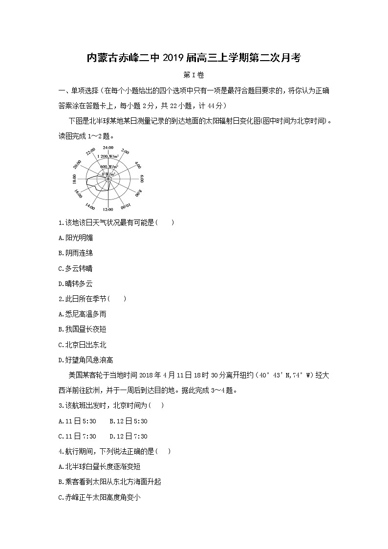 【地理】内蒙古赤峰二中2019届高三上学期第二次月考 试卷01
