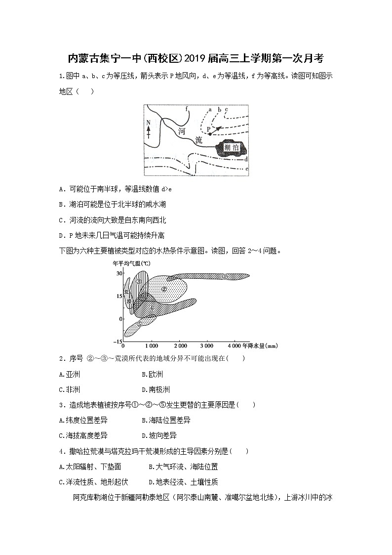 【地理】内蒙古集宁一中(西校区)2019届高三上学期第一次月考 试卷01
