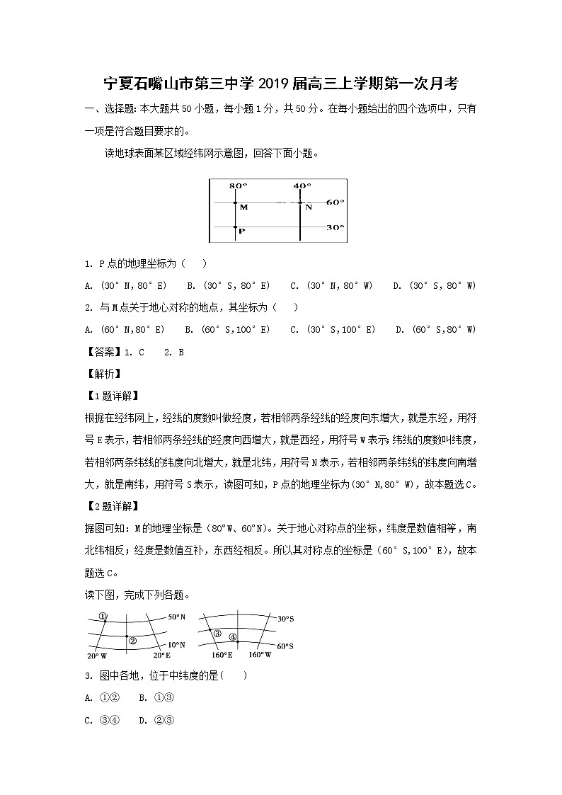【地理】宁夏石嘴山市第三中学2019届高三上学期第一次月考（解析版）第1页