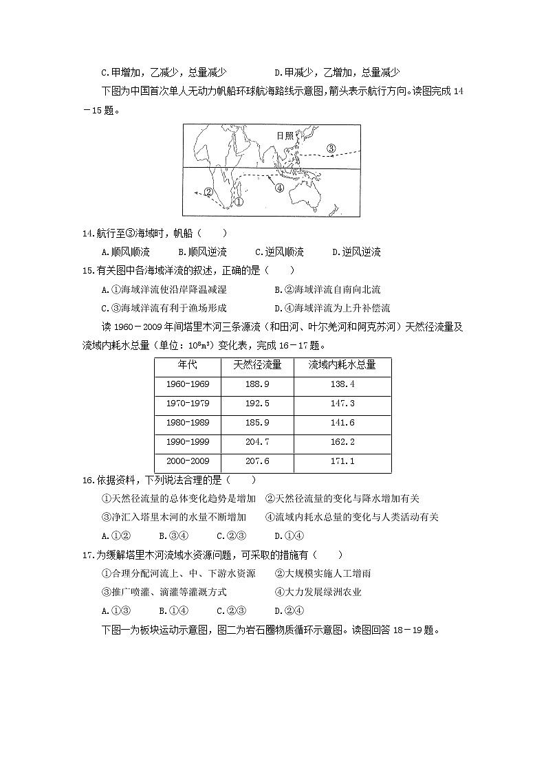 【地理】山东省德州市武城县第二中学2019届高三9月月考 试卷03