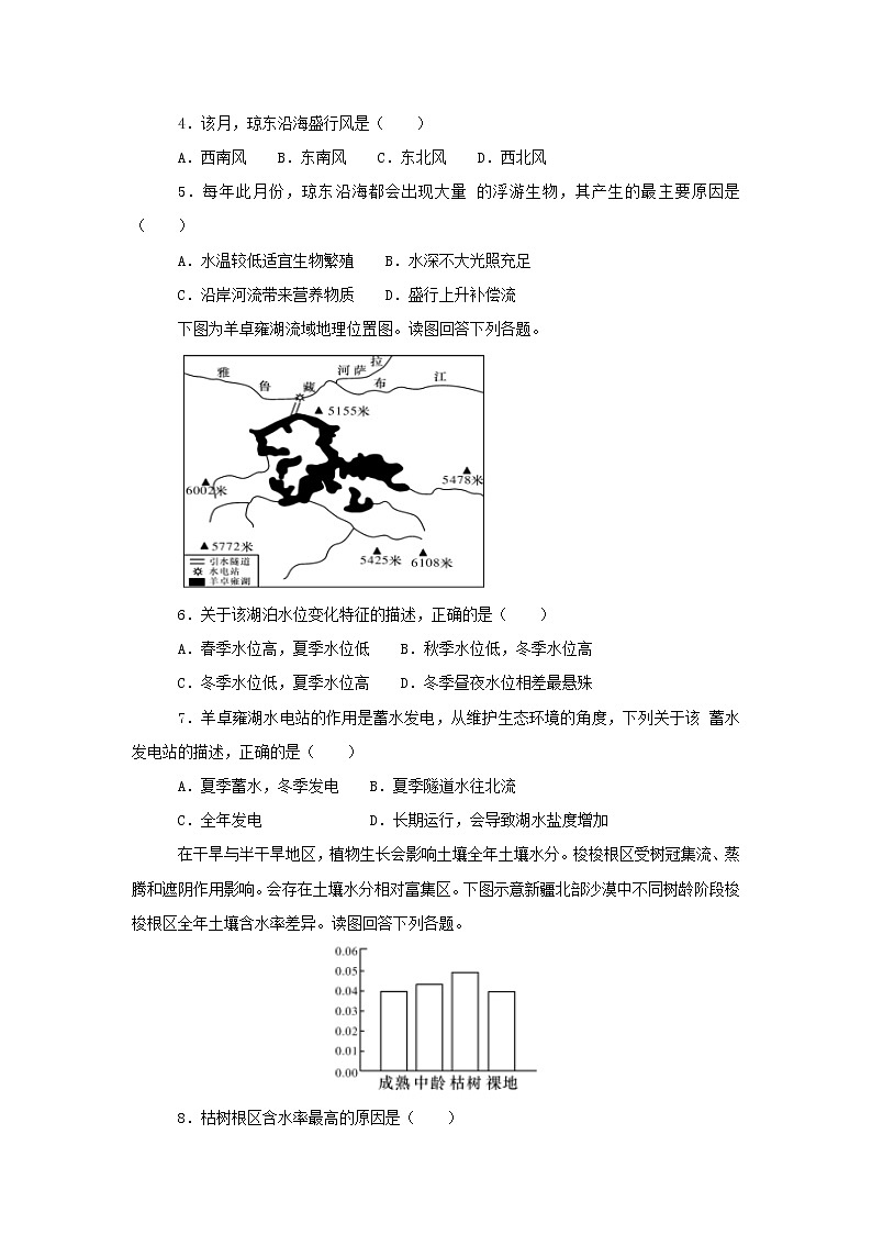 【地理】湖南省长郡中学2019届高三下学期第六次月考（解析版） 试卷02