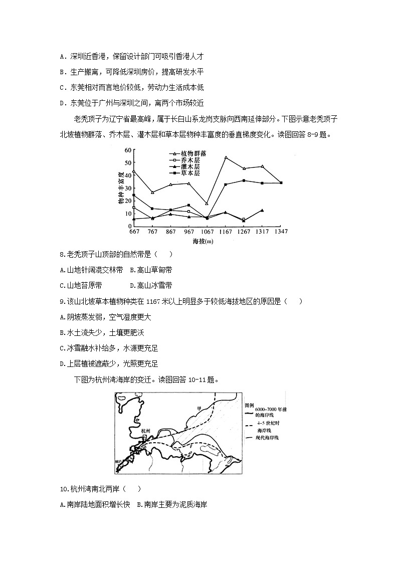 【地理】湖南省长沙市雅礼中学2019届高三上学期月考（六）（解析版） 试卷03