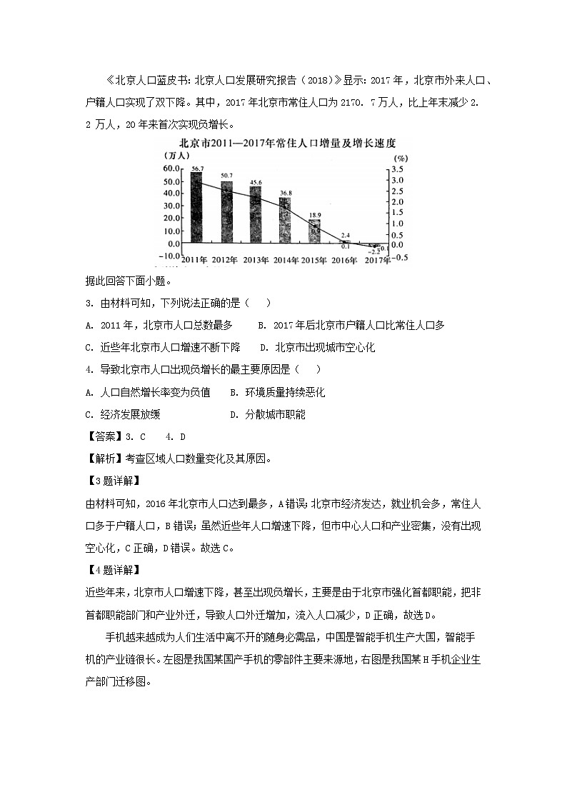 【地理】湖南省长沙市雅礼中学2019届高三上学期月考（六）（解析版） 试卷02