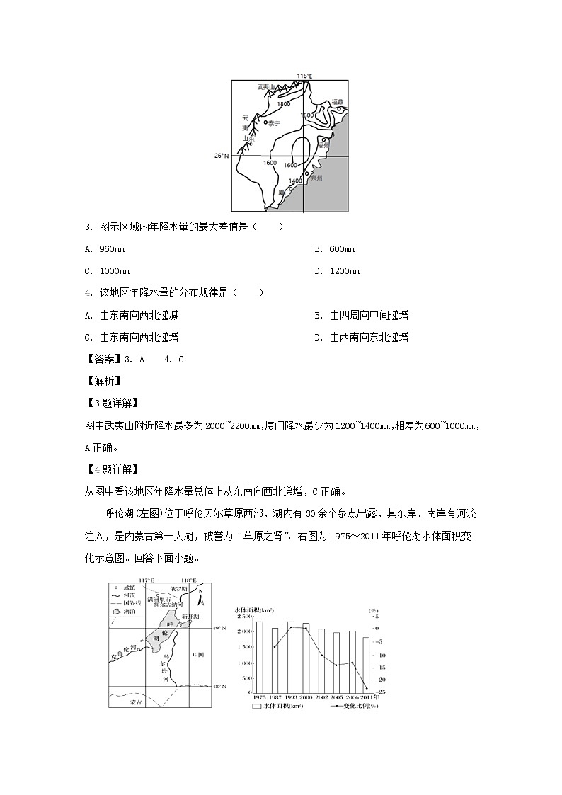 【地理】江苏省苏州市张家港高级中学2019届高三12月月考（解析版） 试卷02