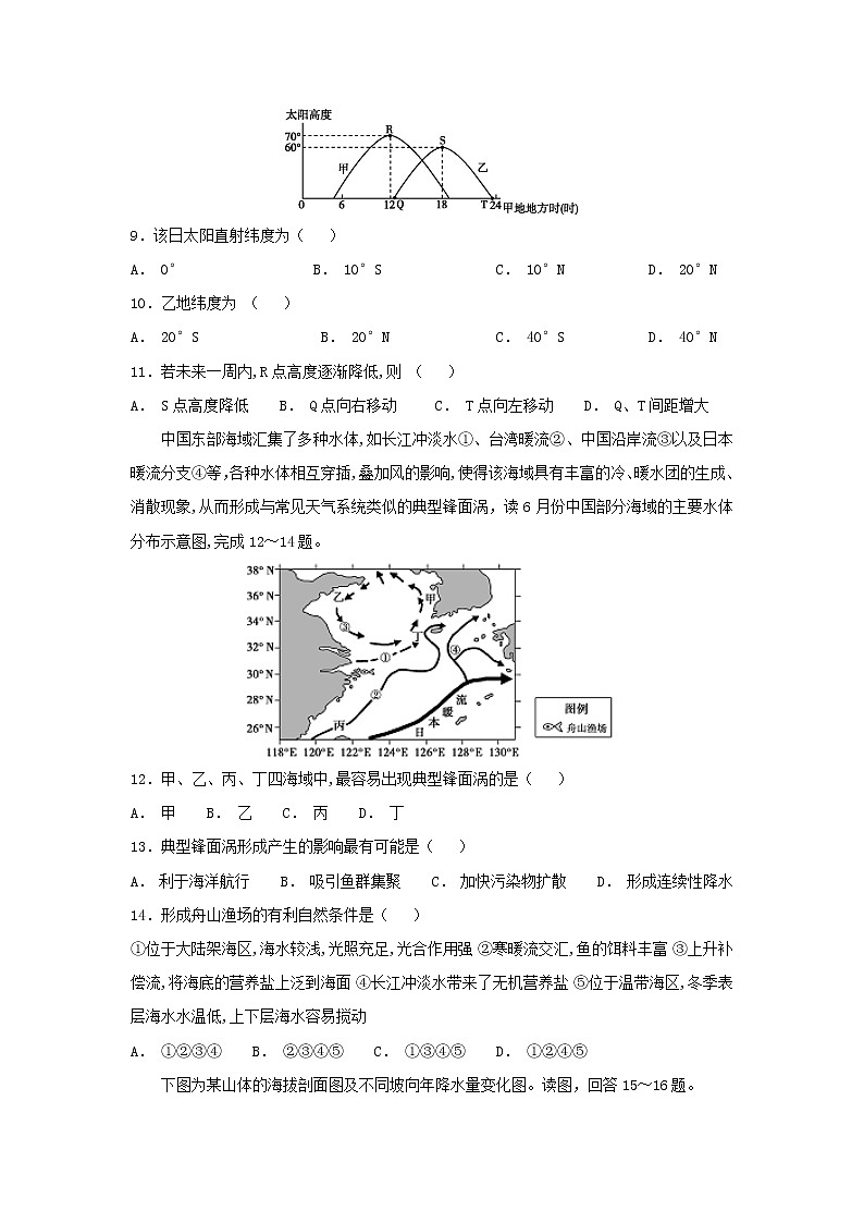 【地理】湖南湖北八市十二校2019届高三第一次调研联考 试卷03